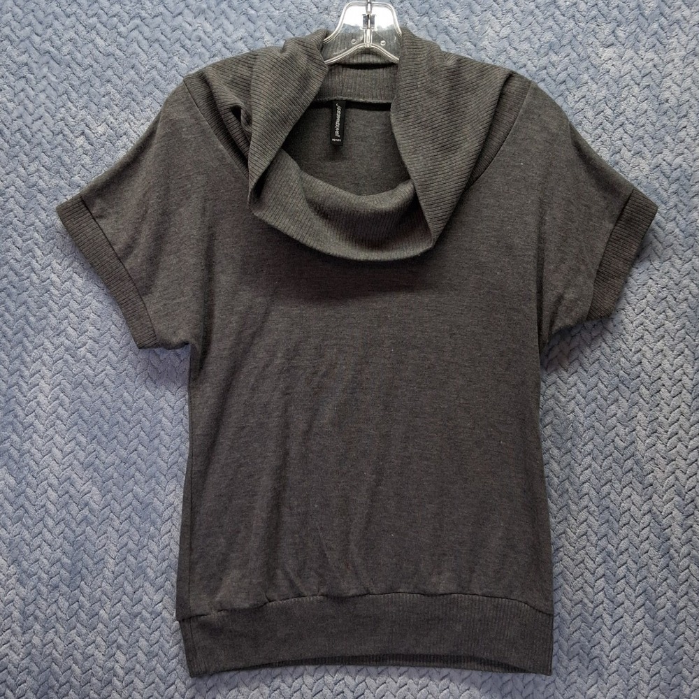 Jason Maxwell Charcoal Gray Cowl Neck Short Sleeve Knit Sweater Top Petite Large